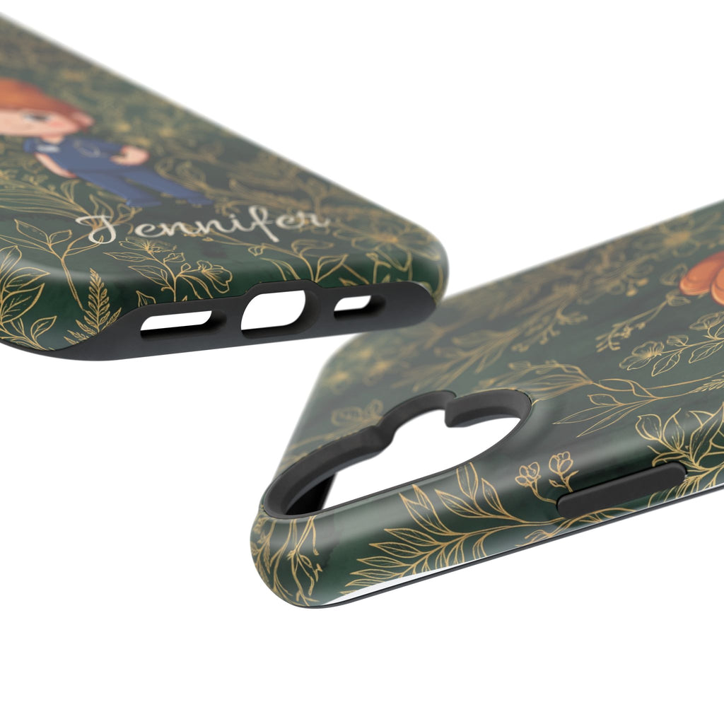Personalized Nurse Botanical Phone Case — Impact-Resistant Wireless Charging Cover