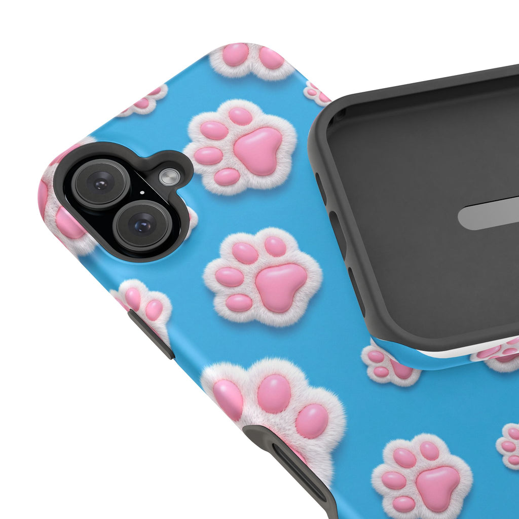 Fluffy Paw Print Phone Case | Cute 3D Pink Paw Pattern Case for Dog & Cat Lovers | iPhone & Samsung