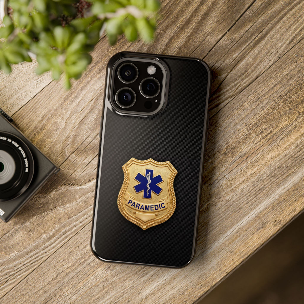 Gold Paramedic Badge Black Phone Case — Magnetic Wireless Charging Cover