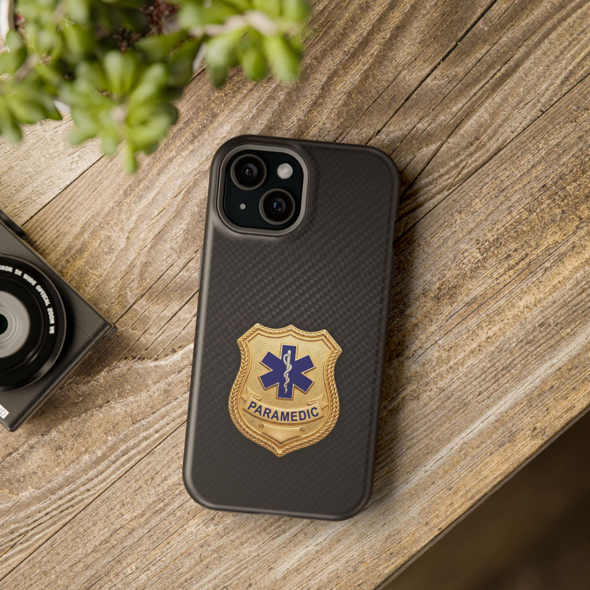Gold Paramedic Badge Black Phone Case — Magnetic Wireless Charging Cover
