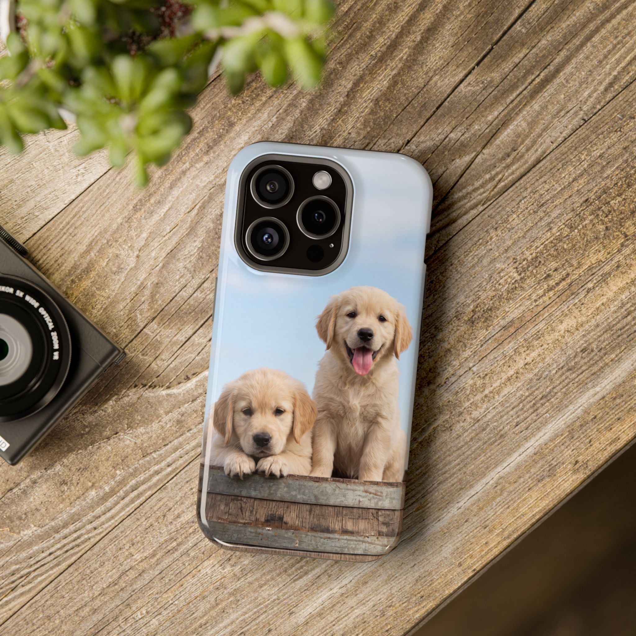 Golden Retriever Puppy Duo Phone Case — Impact-Resistant Wireless Charging Cover