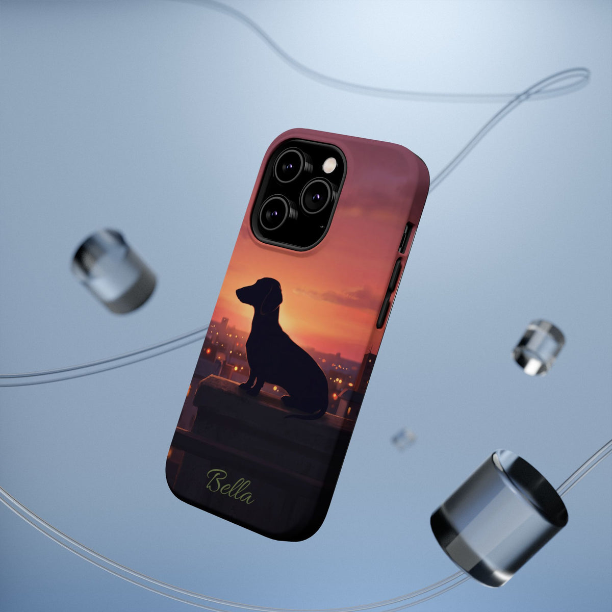 Personalized Dachshund Rooftop Sunset Phone Case — Wireless Charging Cover