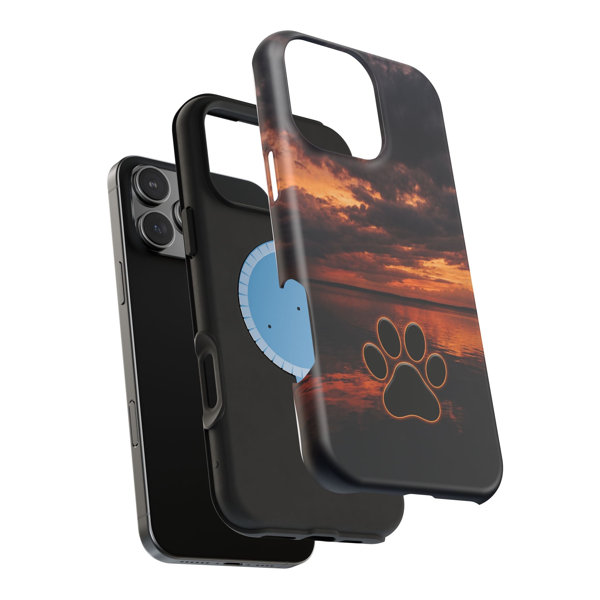 Sunset Paw Print Phone Case — Impact-Resistant Wireless Charging Cover