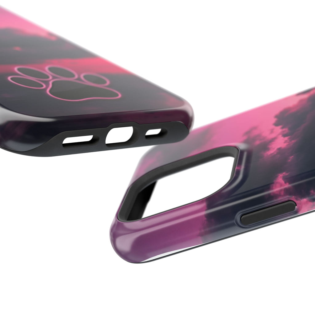 Pink Sky Paw Print Phone Case — Impact-Resistant Wireless Charging Cover