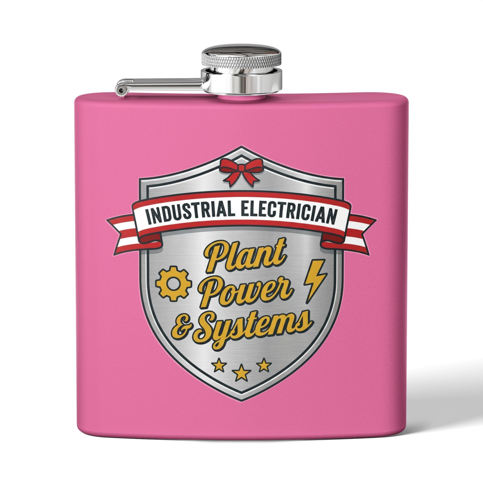 Flask — "Industrial Electrician: Plant Power & Systems" (Shield Badge) 6oz Stainless Steel Hip Flask