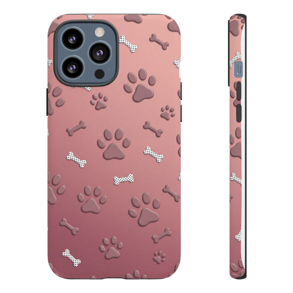 iPhone & Samsung Phone Case | Paw Print & Bone  | Dusty Rose Pattern Case for Frenchie Lovers