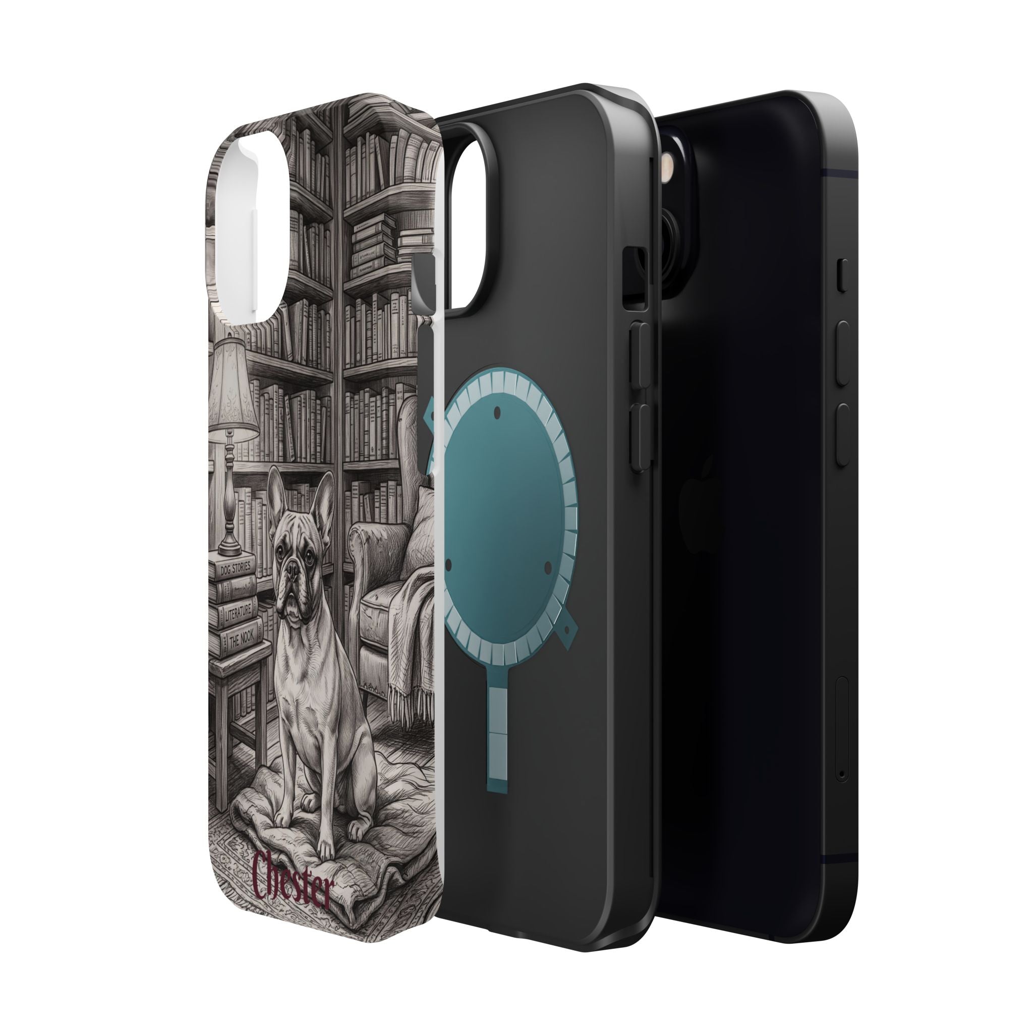 Personalized French Bulldog Library Study Phone Case — Wireless Charging Cover