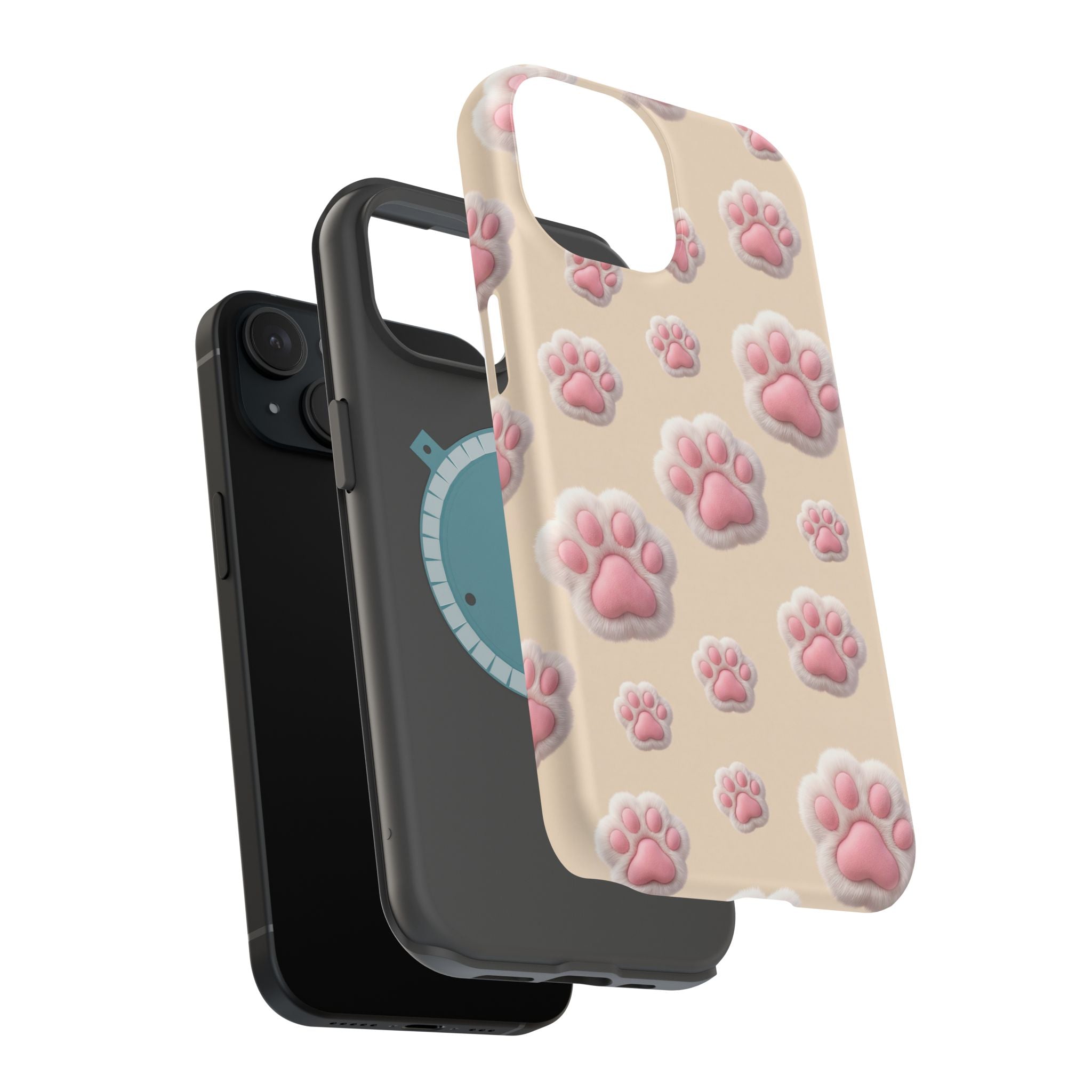Pink Paw Print Phone Case — Impact-Resistant Wireless Charging Cover