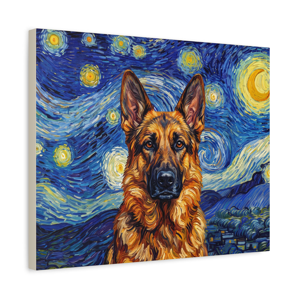 German Shepherd Canvas | Starry Night Van Gogh Inspired Wall Art