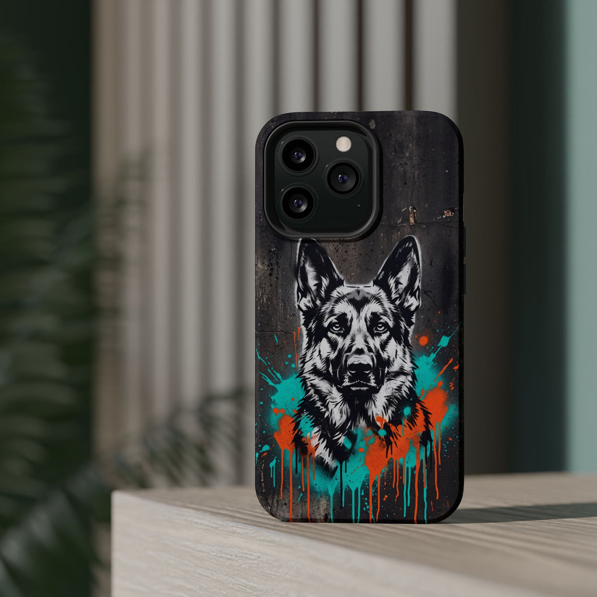 German Shepherd Phone Case | Graffiti Street Art — Tough Magnetic Case with Wireless Charging