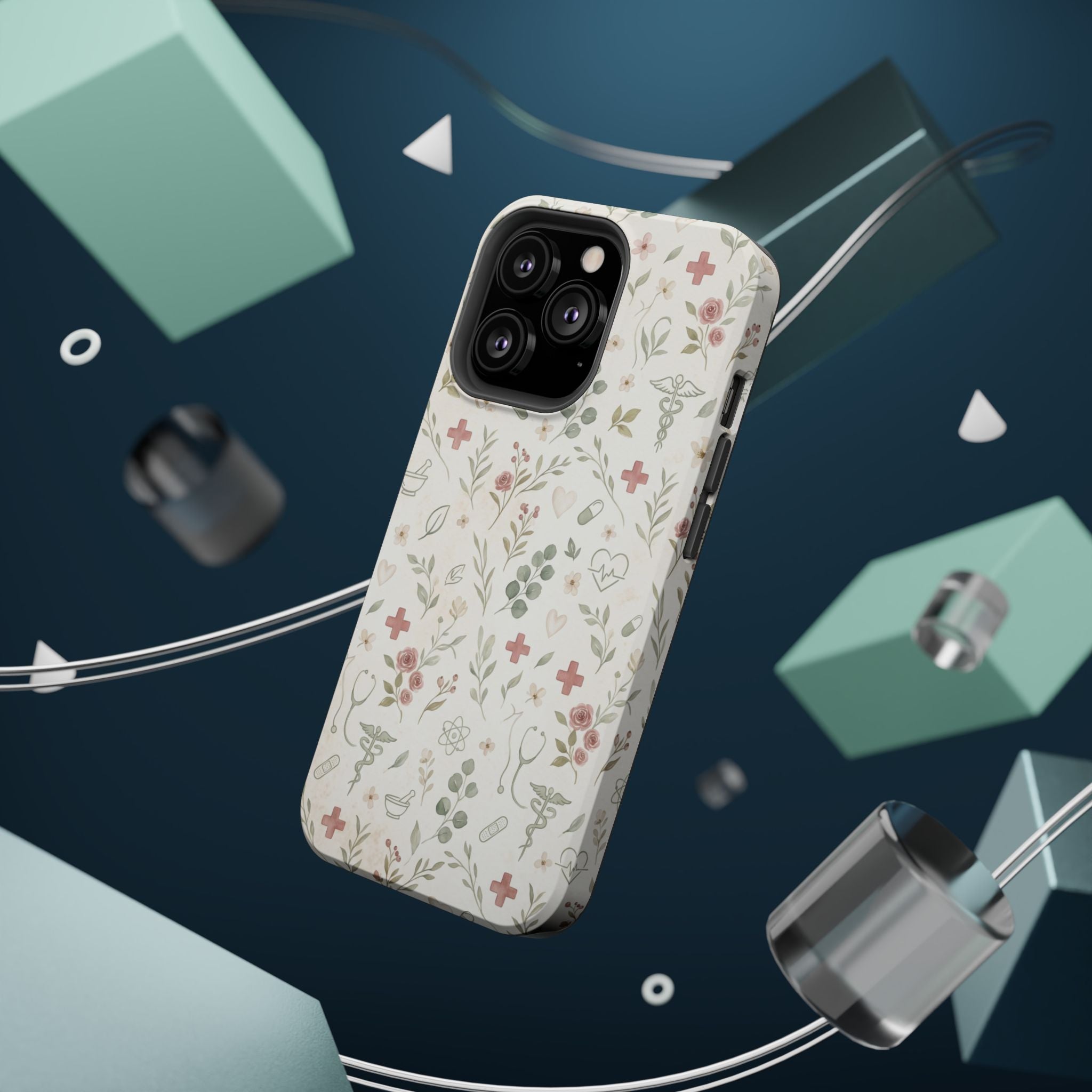 Floral Nurse Phone Case — Impact-Resistant Wireless Charging Cover