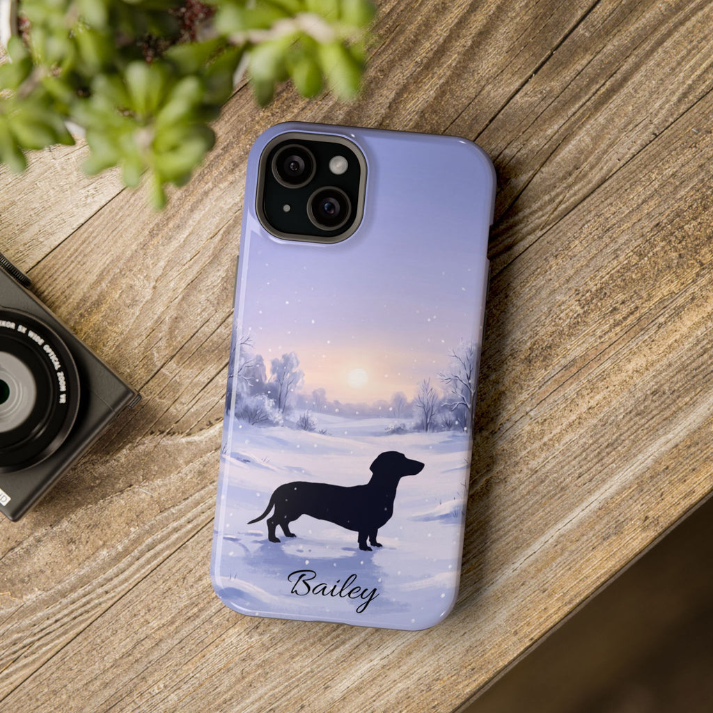 Personalized Dachshund Winter Snow Phone Case — Wireless Charging Cover