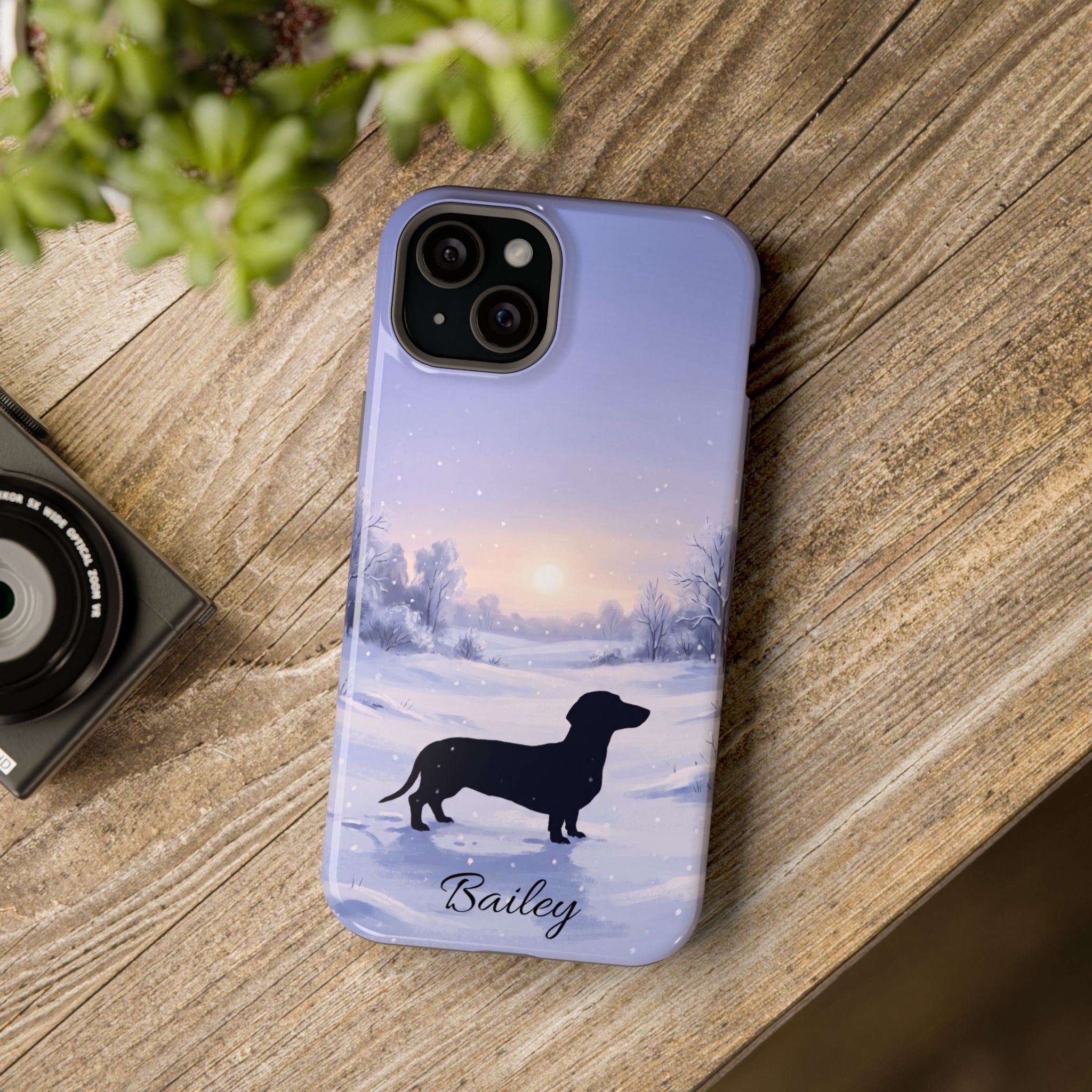 Personalized Dachshund Winter Snow Phone Case — Wireless Charging Cover