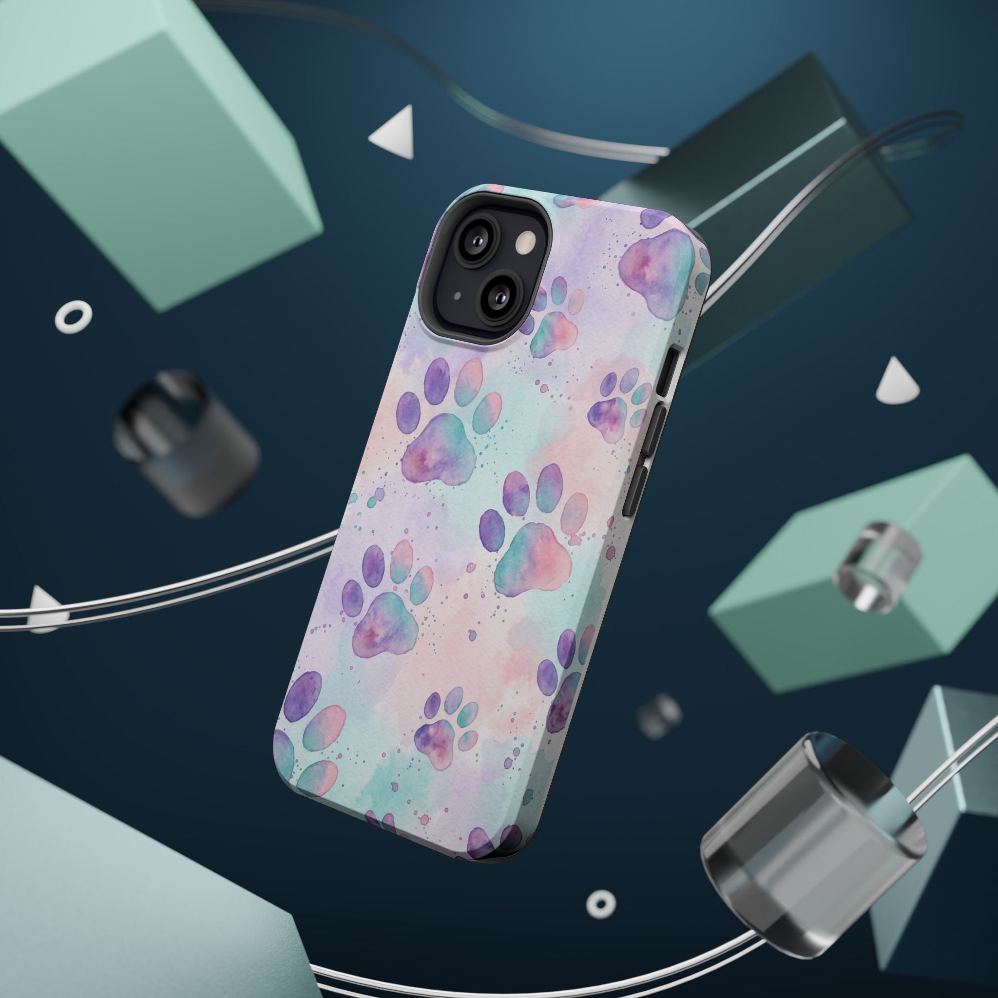 Watercolor Paw Print Phone Case — Impact-Resistant Wireless Charging Cover