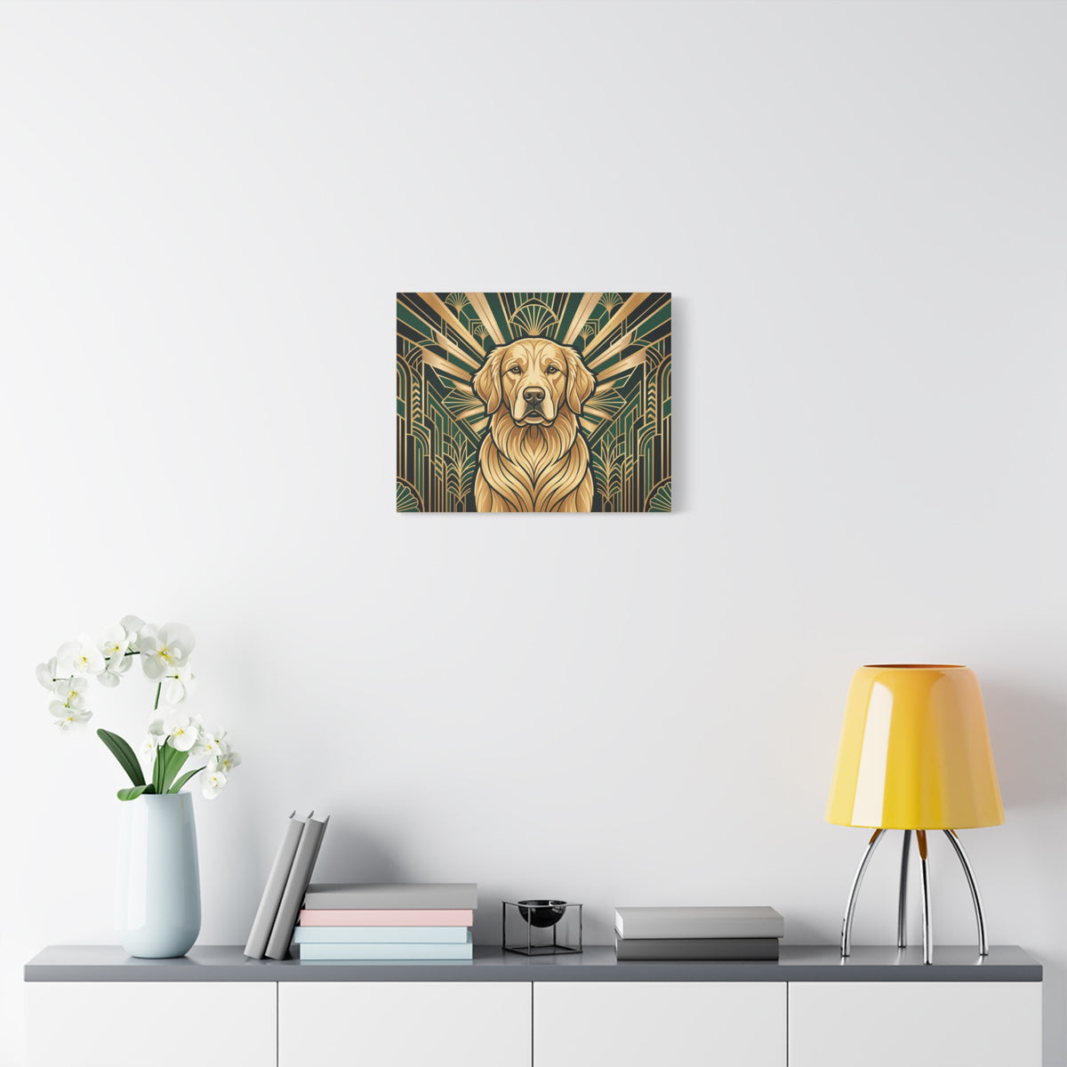 Golden Retriever Canvas | Art Deco Emerald & Gold Wall Art