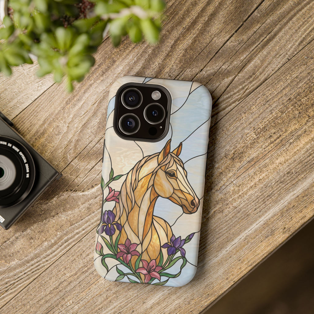 Floral Stained Glass Horse Phone Case — Tough Magnetic Case with Wireless Charging