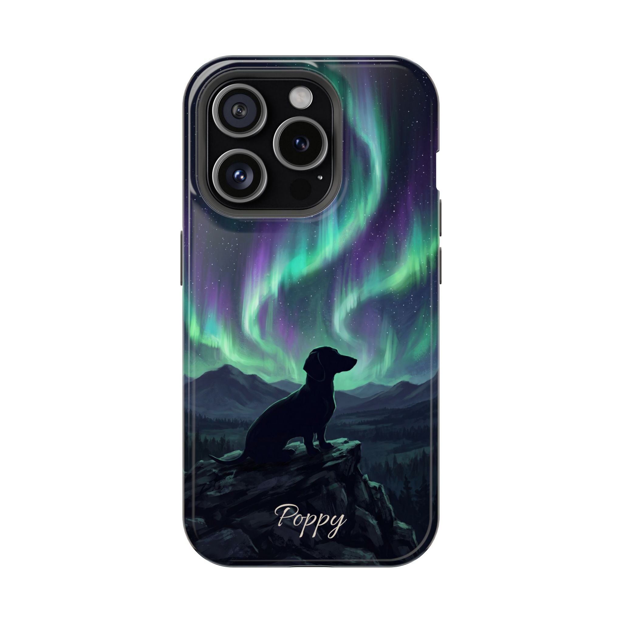 Personalized Dachshund Northern Lights Phone Case — Wireless Charging Cover