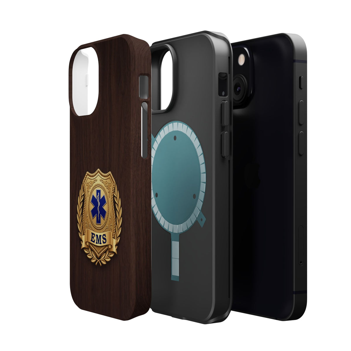 Gold EMS Laurel Badge Wood Phone Case — Magnetic Wireless Charging Cover