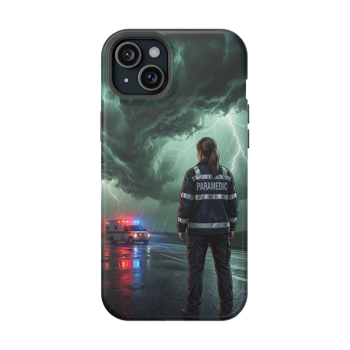 Female Paramedic Green Storm Phone Case — Magnetic Wireless Charging Cover