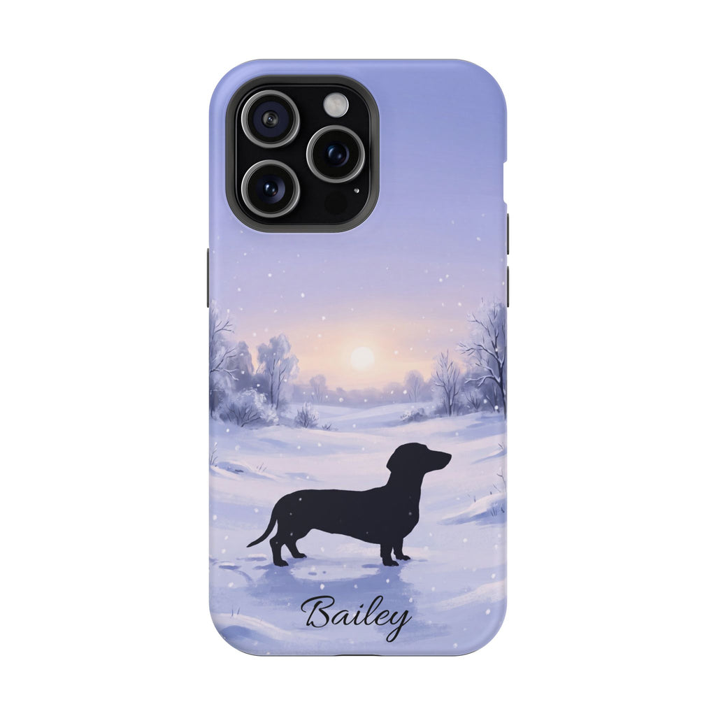 Personalized Dachshund Winter Snow Phone Case — Wireless Charging Cover