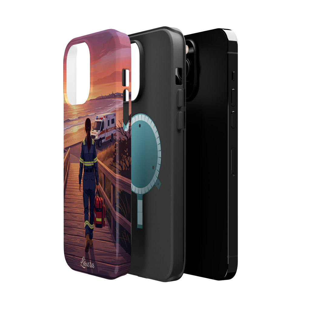 Sunset Boardwalk Personalized Paramedic Phone Case — Wireless Charging Cover