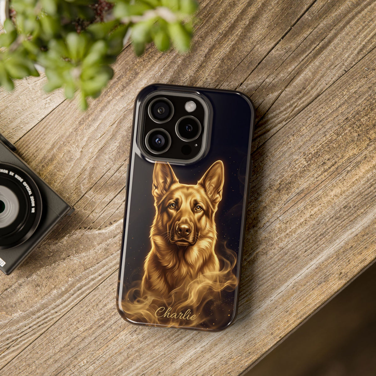 German Shepherd Phone Case | Personalized Gold Glow Art — Tough Magnetic Case with Wireless Charging