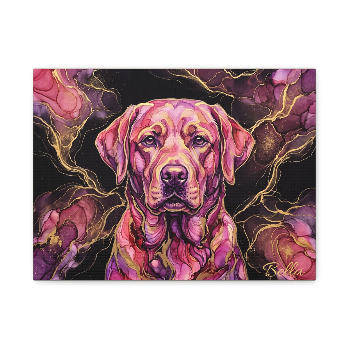 Labrador Personalized Canvas | Pink Alcohol Ink & Gold Marble Wall Art