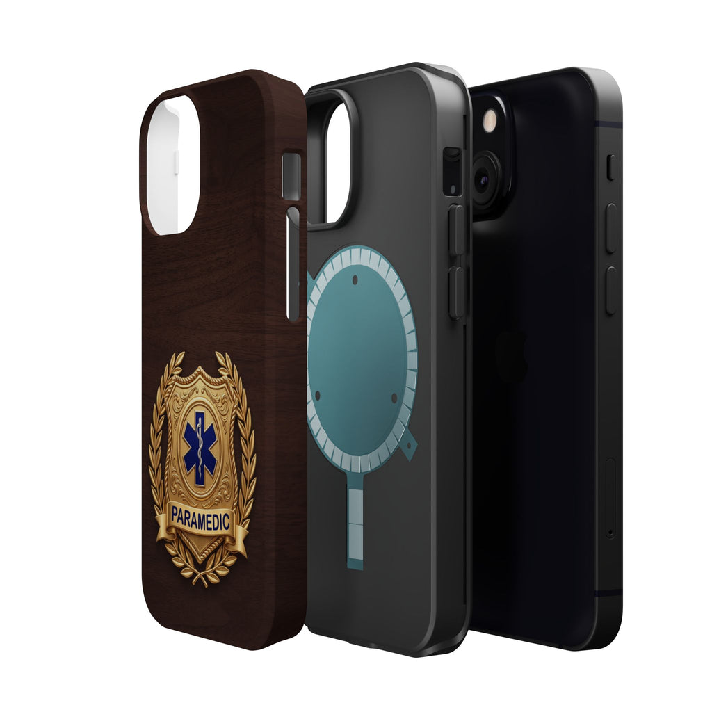 Gold Paramedic Laurel Badge Wood Phone Case — Magnetic Wireless Charging Cover