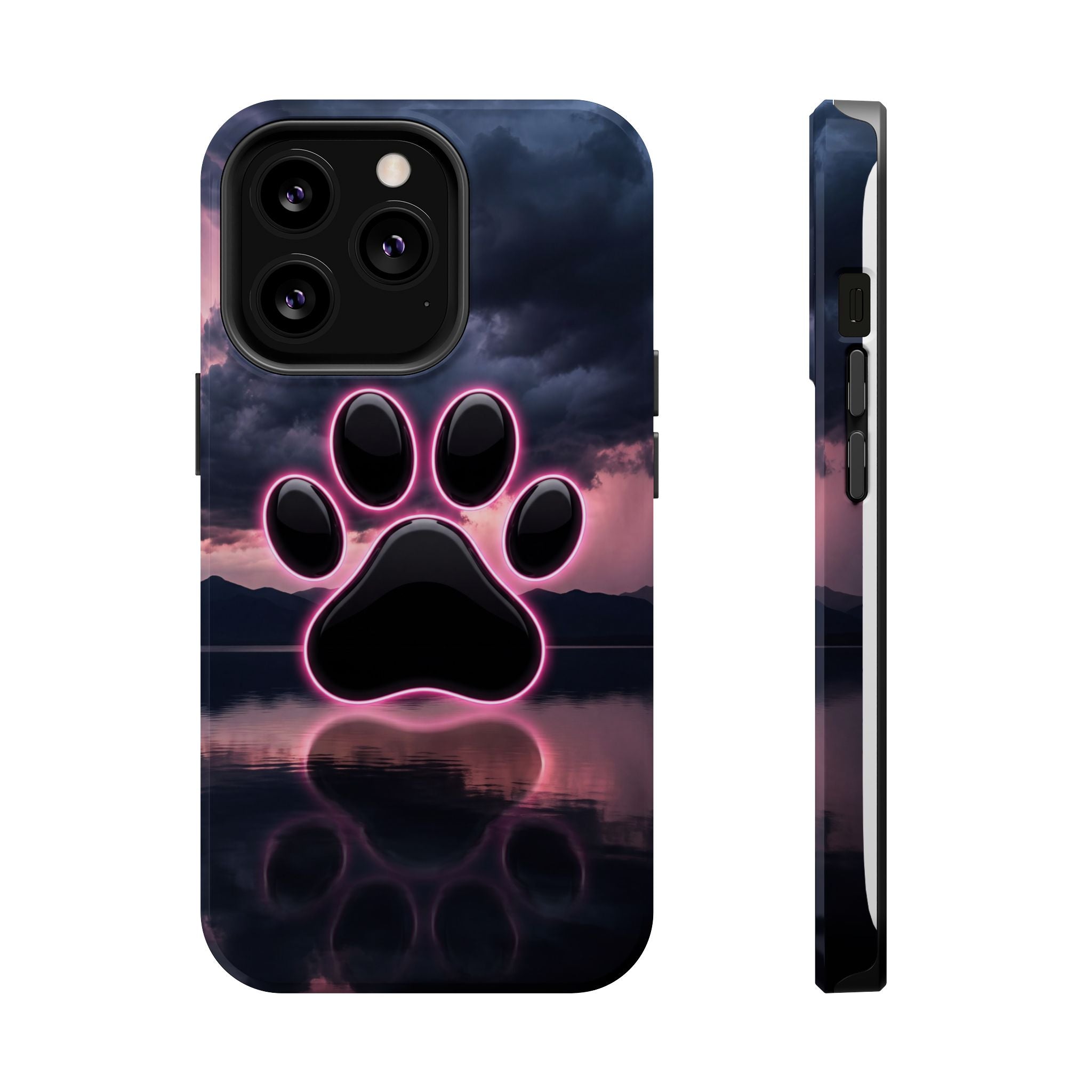 Neon Paw Print Phone Case — Impact-Resistant Wireless Charging Cover