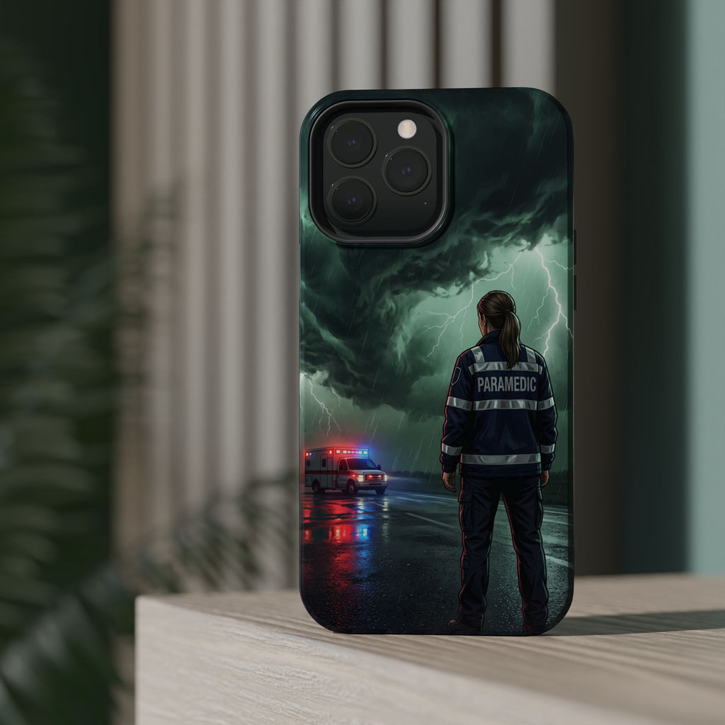 Female Paramedic Green Storm Phone Case — Magnetic Wireless Charging Cover