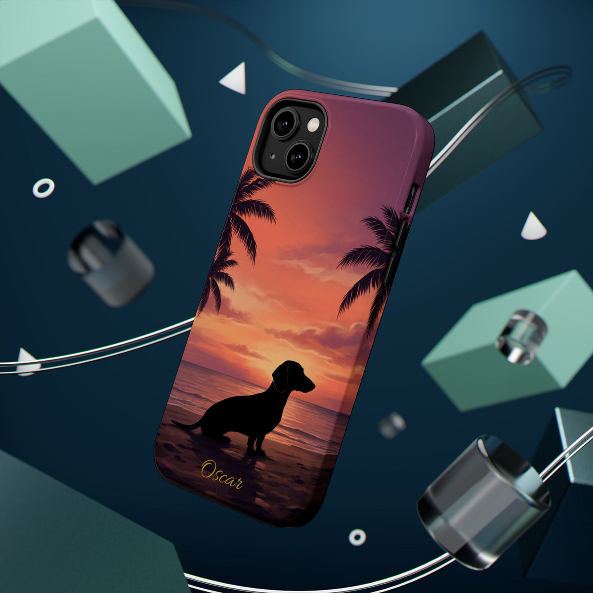 Personalized Dachshund Tropical Beach Sunset Phone Case — Wireless Charging Cover