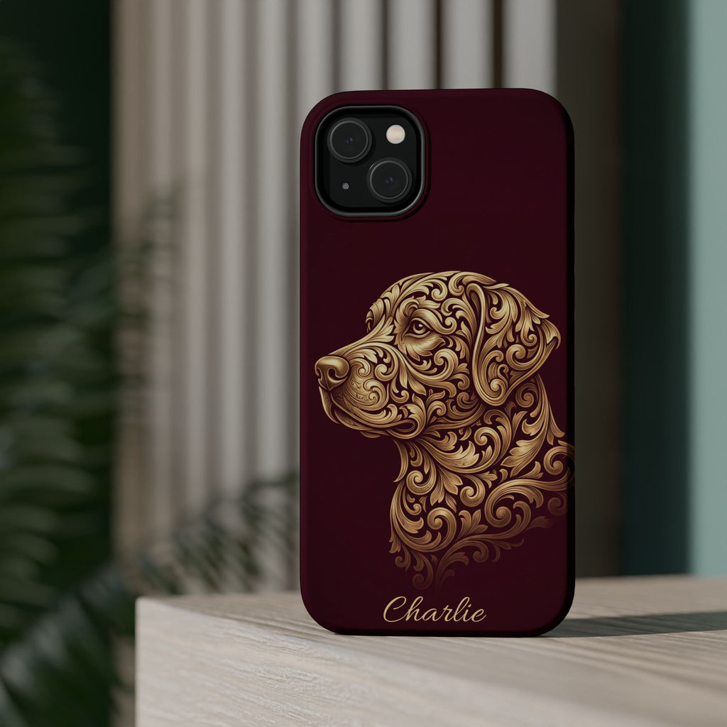Personalized Gold Filigree Labrador Phone Case — Tough Magnetic Case with Wireless Charging