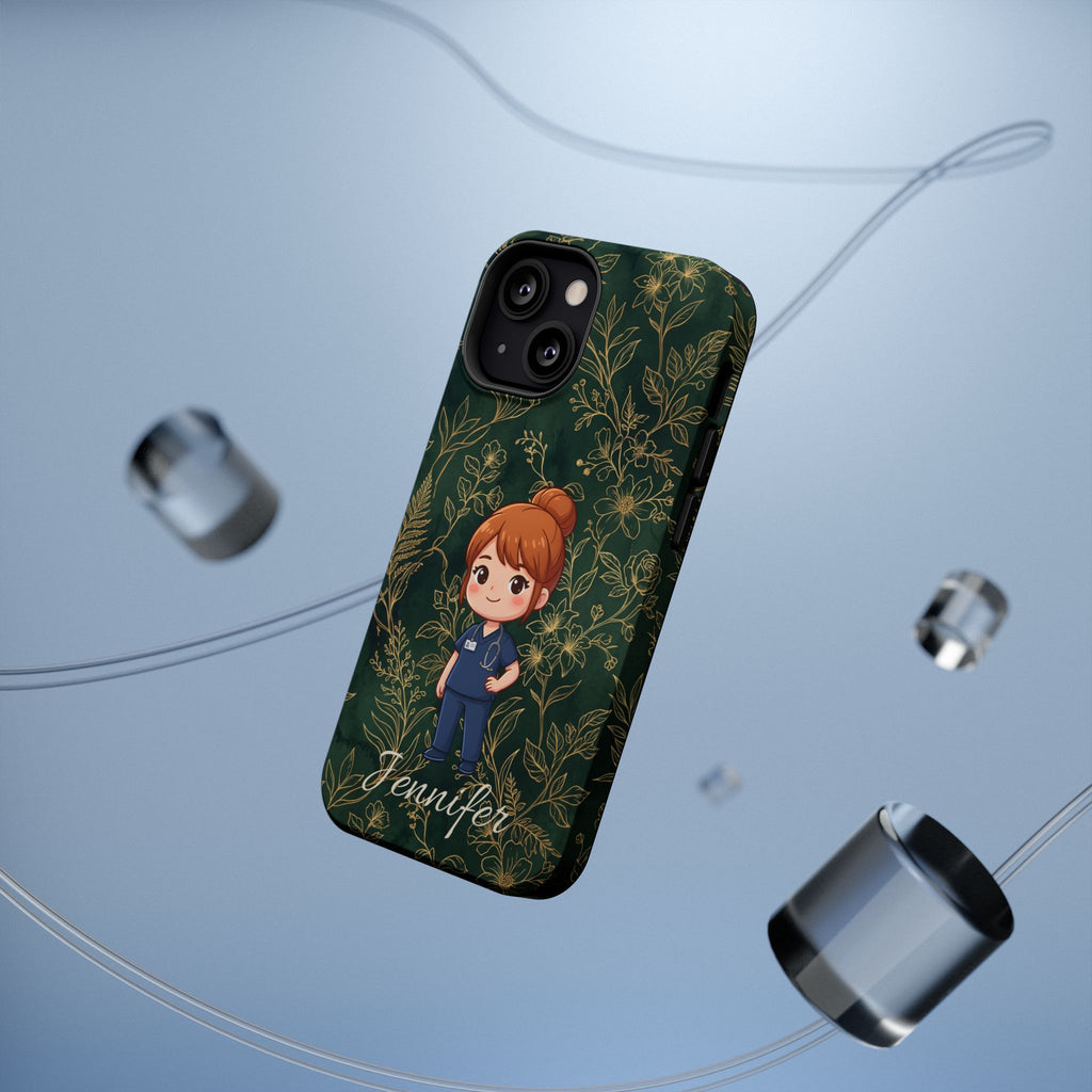 Personalized Nurse Botanical Phone Case — Impact-Resistant Wireless Charging Cover