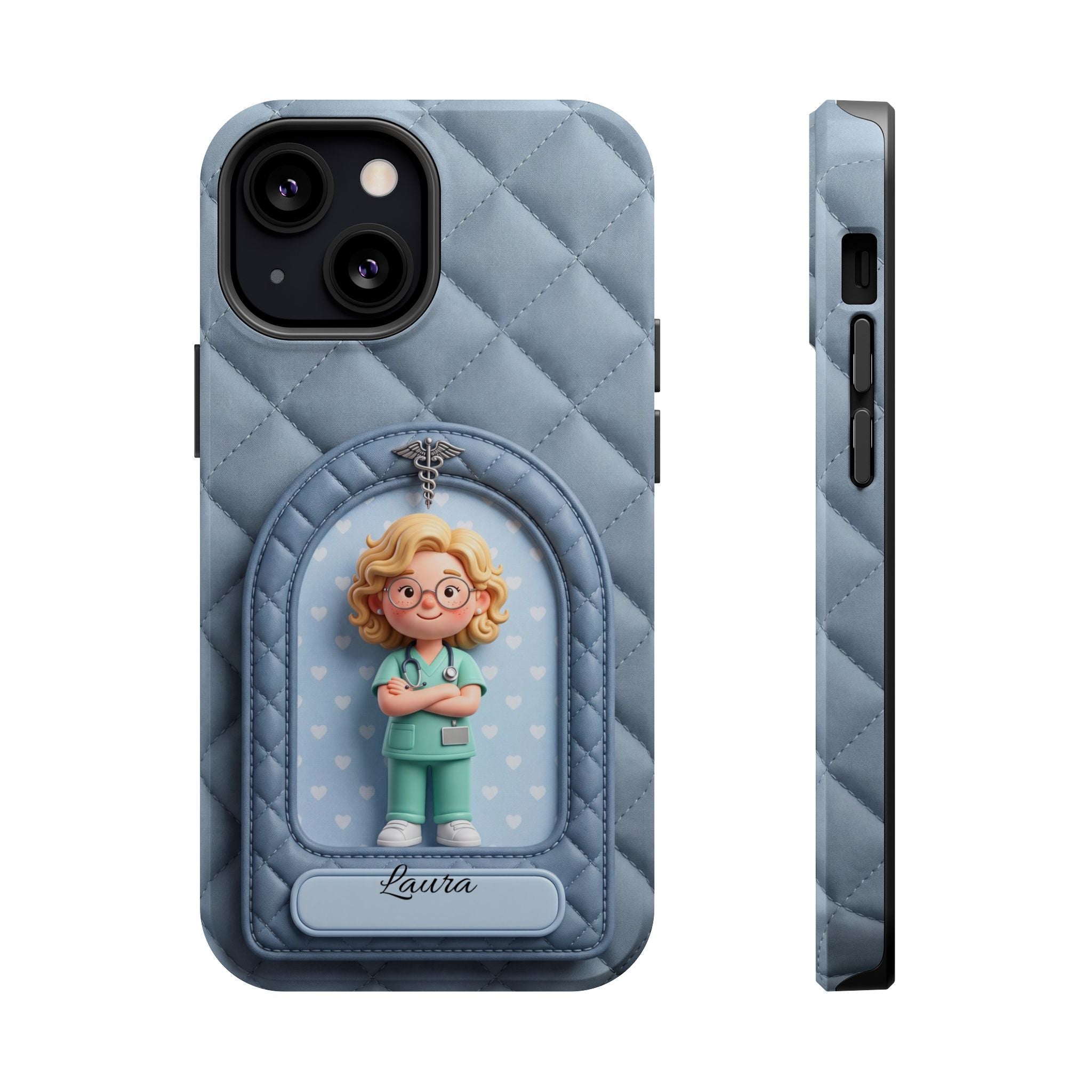 Personalized Quilted Nurse Phone Case — Wireless Charging Cover