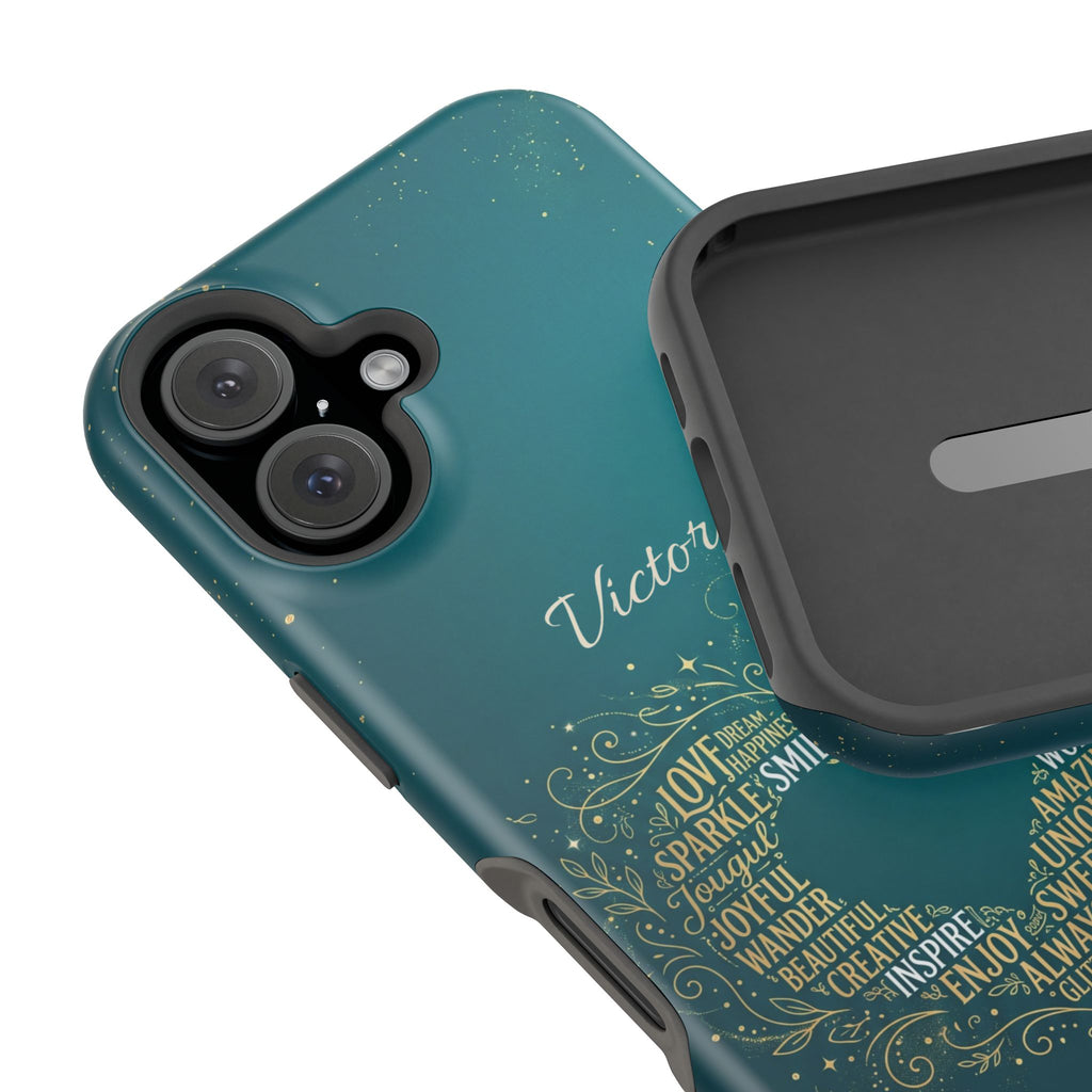Personalized Teacher Heart Word Art Phone Case — Impact-Resistant Wireless Charging Cover