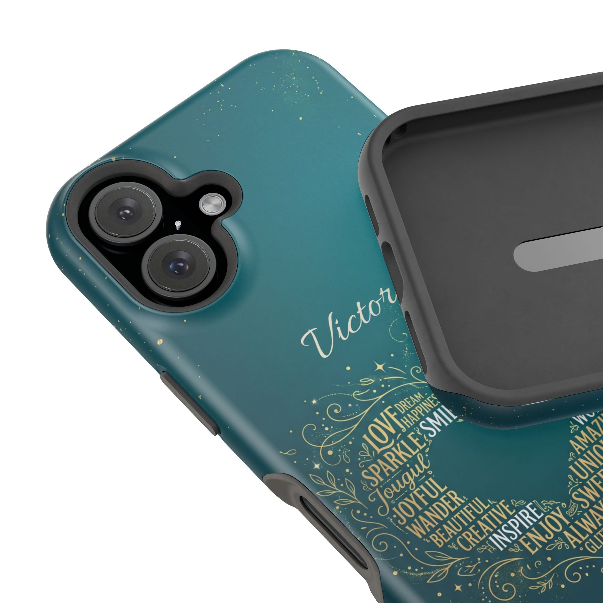 Personalized Teacher Heart Word Art Phone Case — Impact-Resistant Wireless Charging Cover