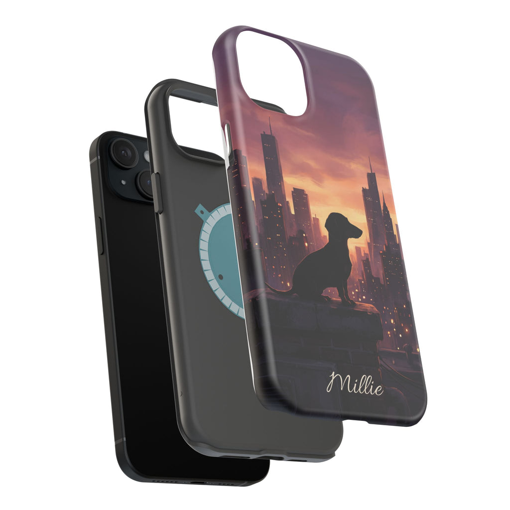Personalized Dachshund City Skyline Phone Case — Wireless Charging Cover