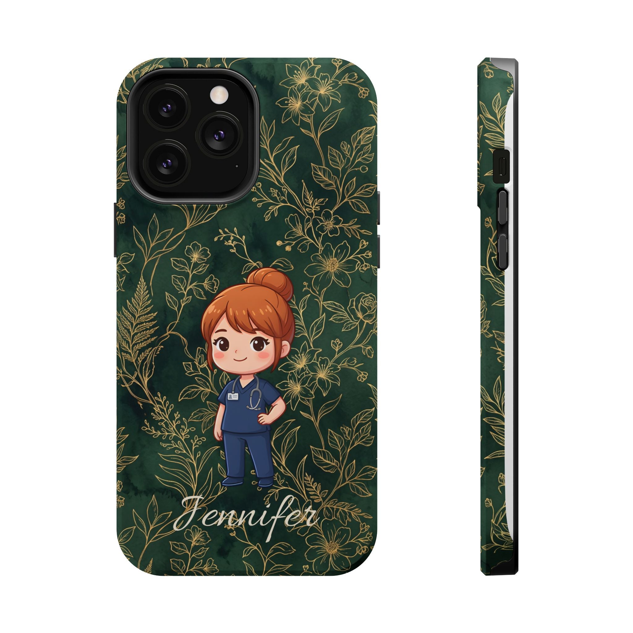 Personalized Nurse Botanical Phone Case — Impact-Resistant Wireless Charging Cover