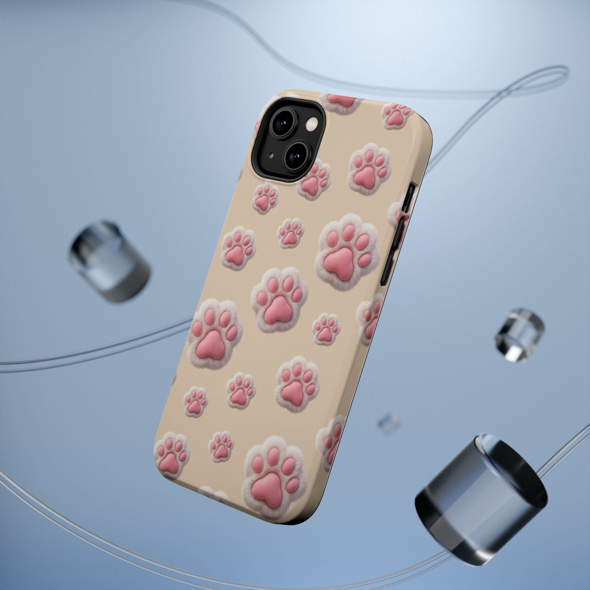Pink Paw Print Phone Case — Impact-Resistant Wireless Charging Cover