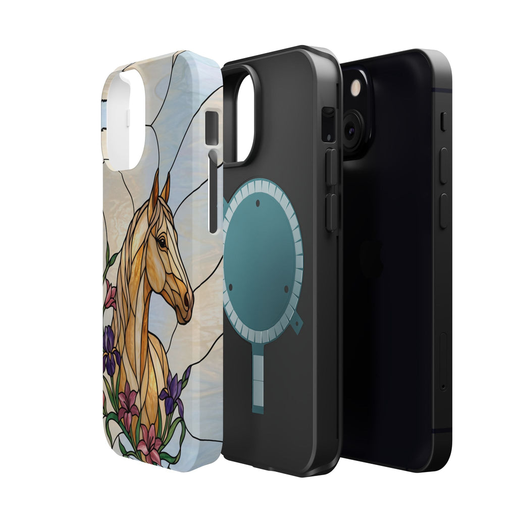 Floral Stained Glass Horse Phone Case — Tough Magnetic Case with Wireless Charging