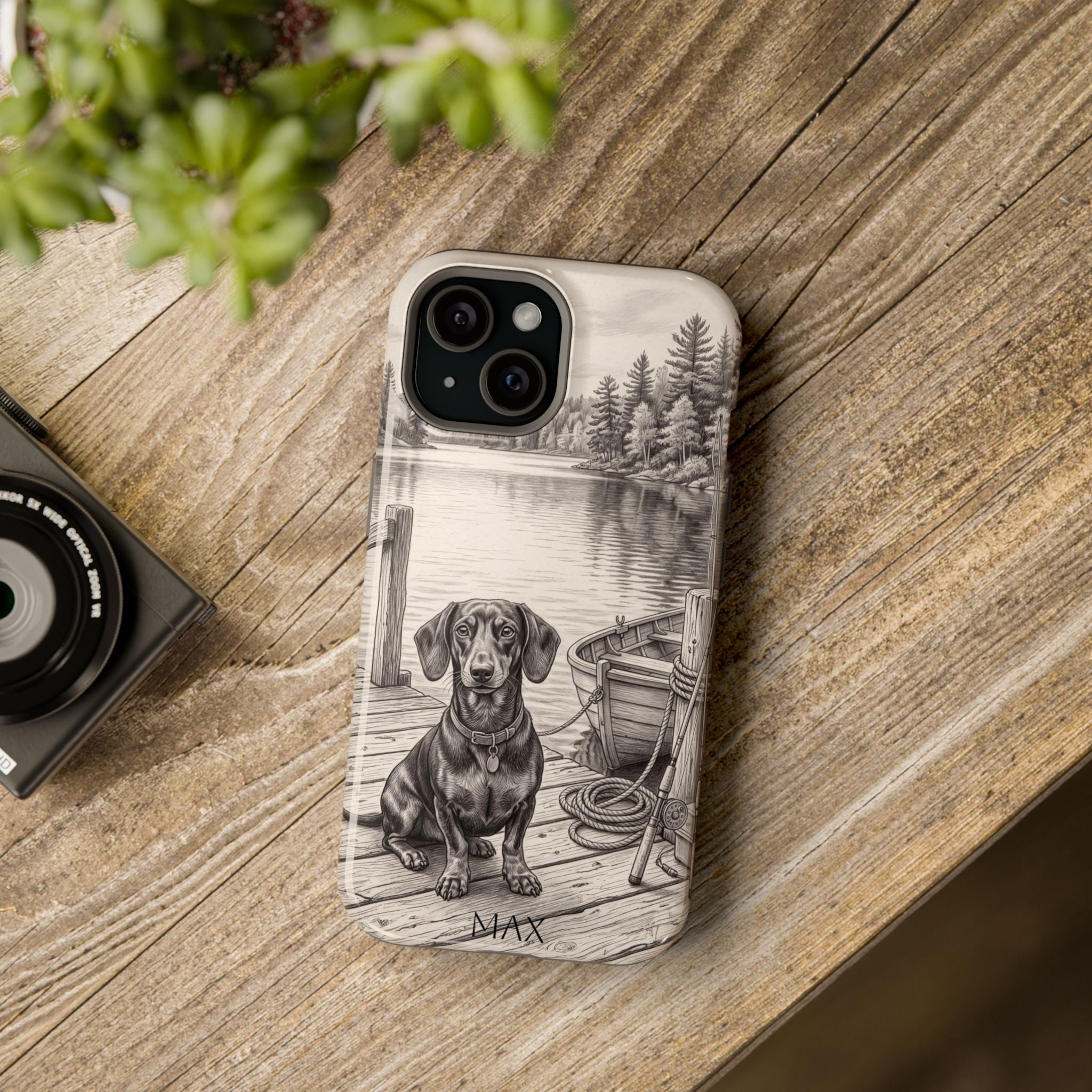 Personalized Dachshund Sunset Beach Phone Case — Wireless Charging Cover