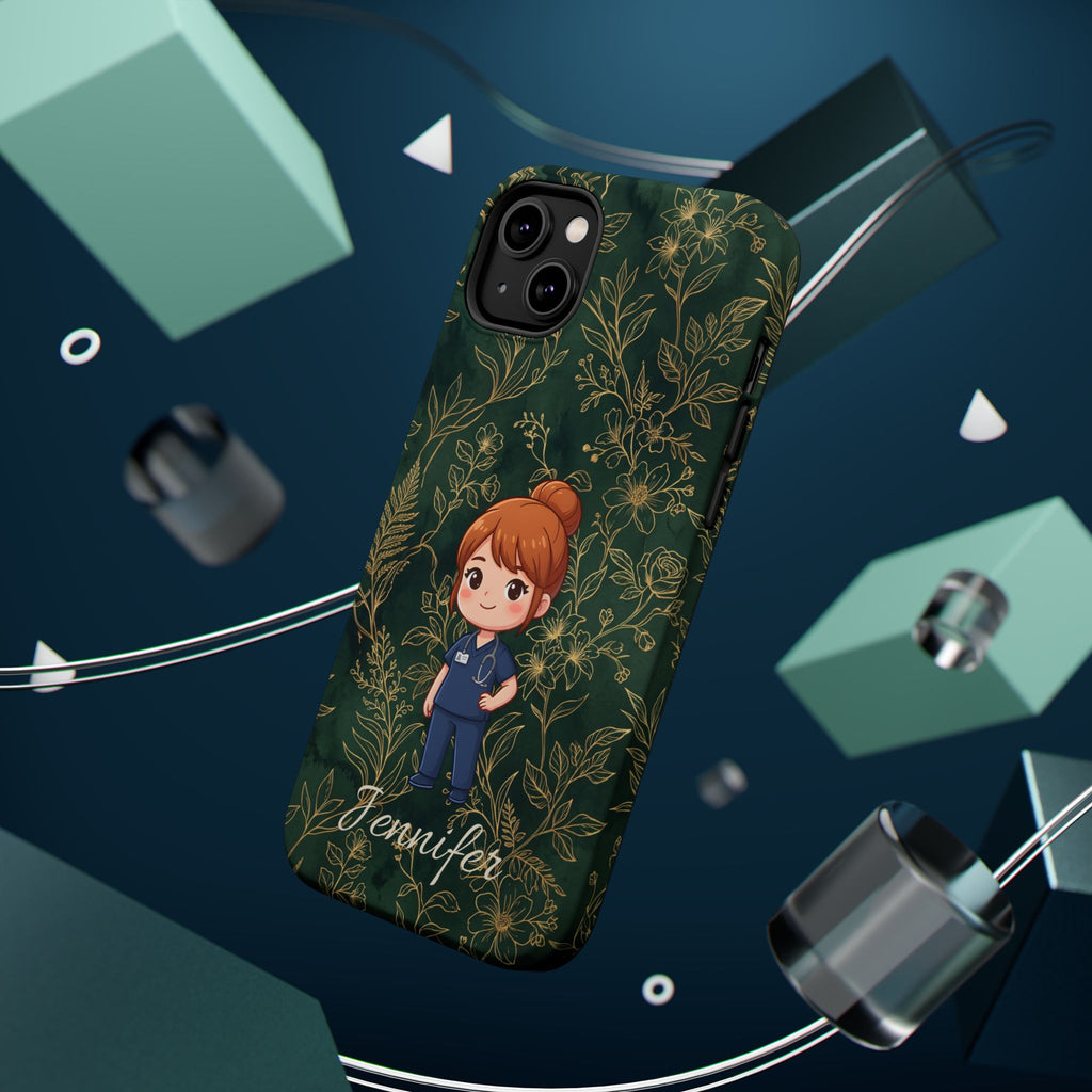 Personalized Nurse Botanical Phone Case — Impact-Resistant Wireless Charging Cover