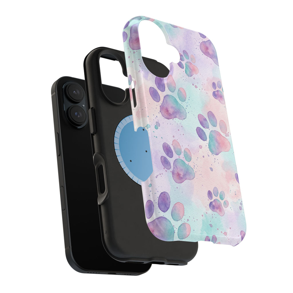 Watercolor Paw Print Phone Case — Impact-Resistant Wireless Charging Cover