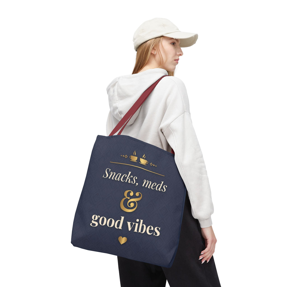 Snacks Meds & Good Vibes Tote | Funny Nurse Gift Tote Bag | Healthcare Worker Humour Gift | Premium Polyester Carry-All