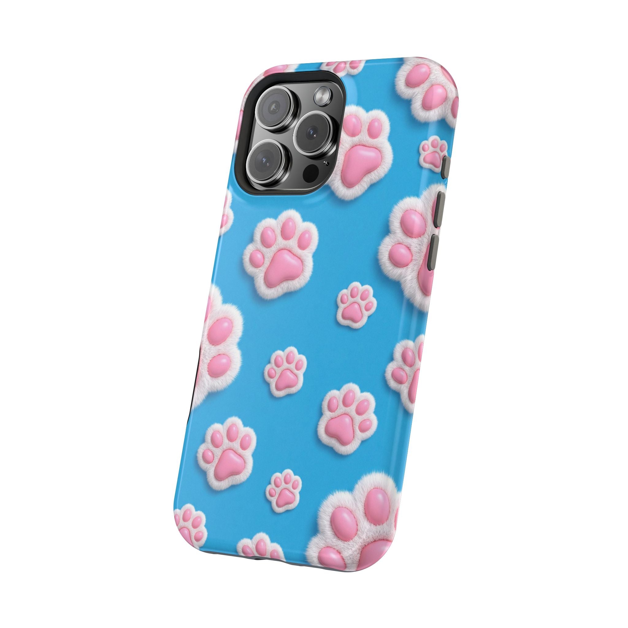 Fluffy Paw Print Phone Case | Cute 3D Pink Paw Pattern Case for Dog & Cat Lovers | iPhone & Samsung