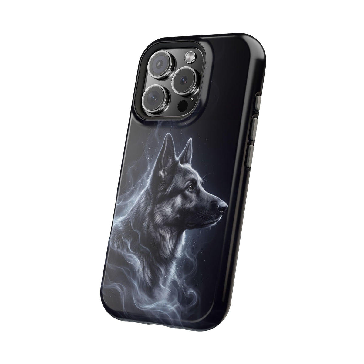 German Shepherd Phone Case | Silver Moonlight Mist Art — Tough Magnetic Case with Wireless Charging