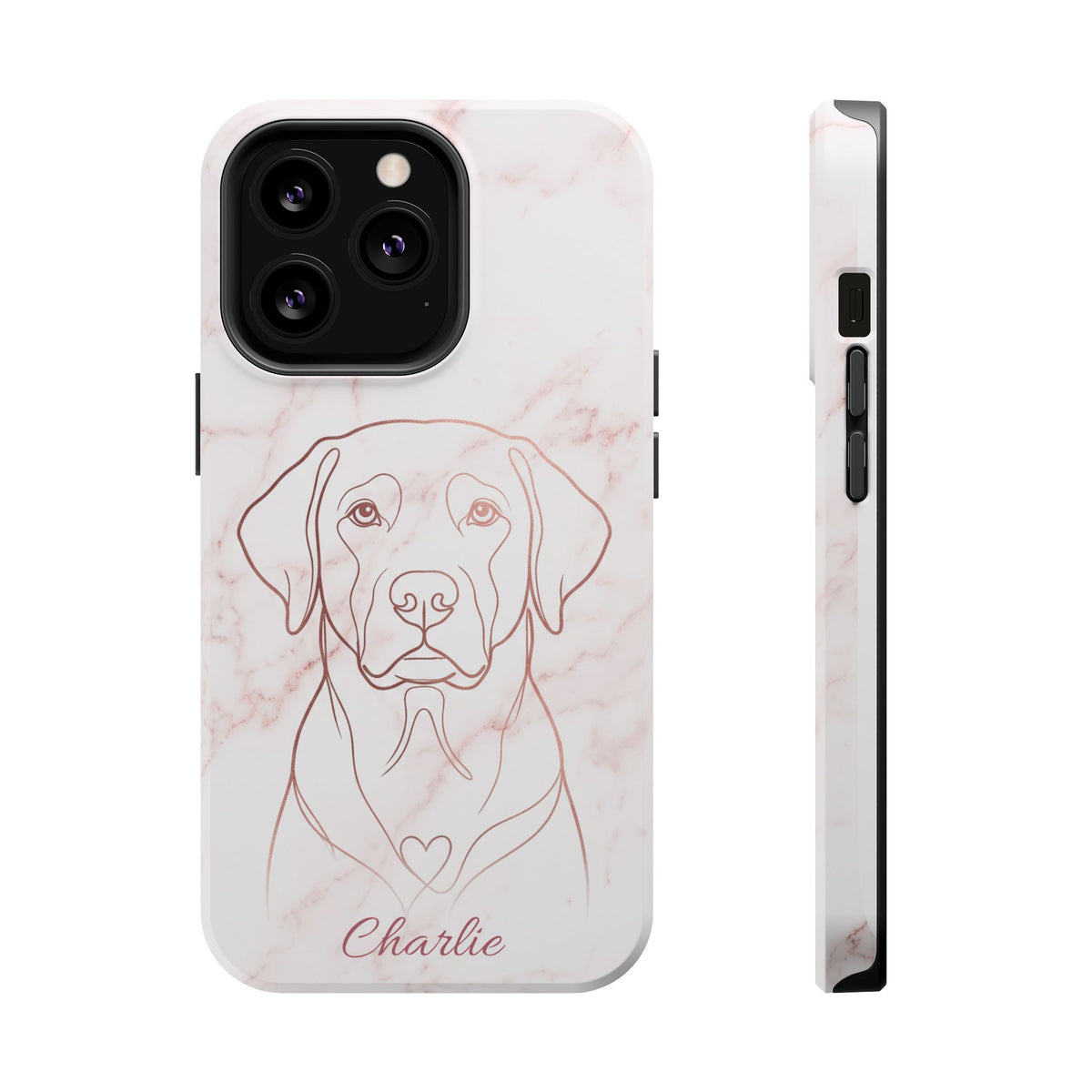 Personalized Rose Gold Marble Labrador Phone Case — Tough Magnetic Case with Wireless Charging