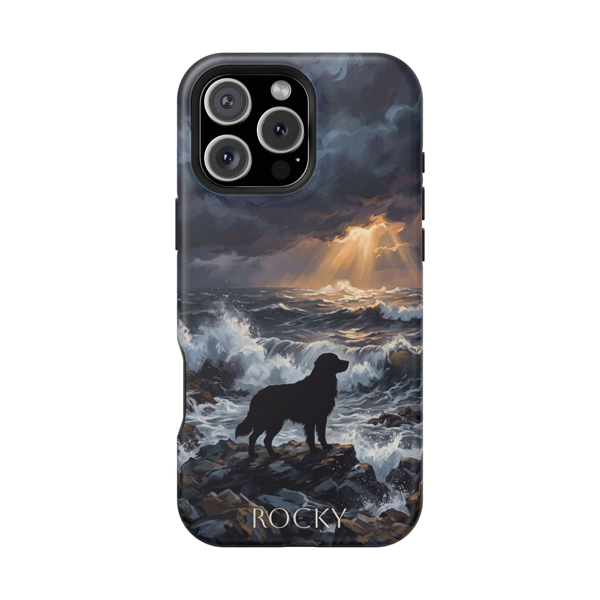 Personalized Golden Retriever Stormy Sea Phone Case — Wireless Charging Cover