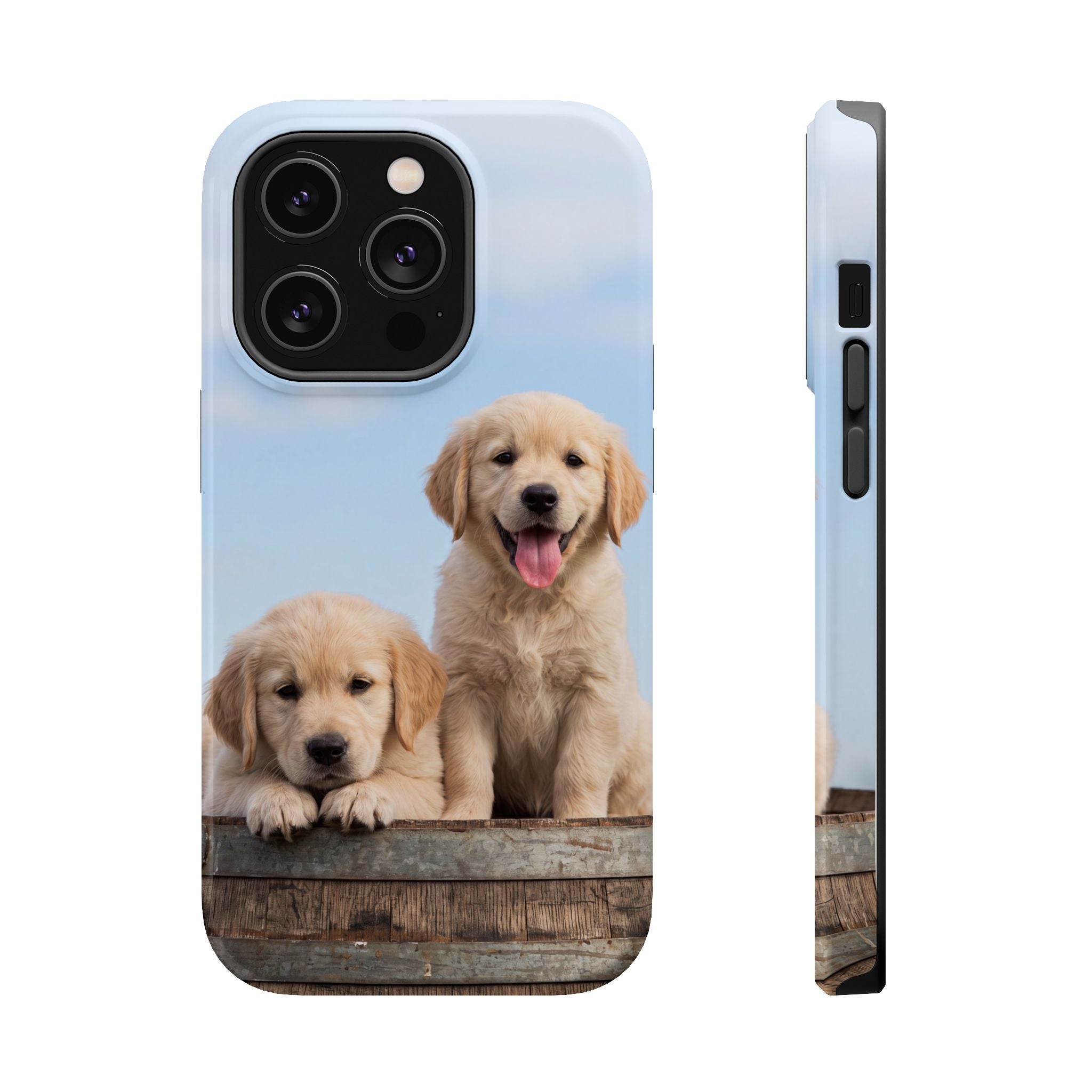 Golden Retriever Puppy Duo Phone Case — Impact-Resistant Wireless Charging Cover