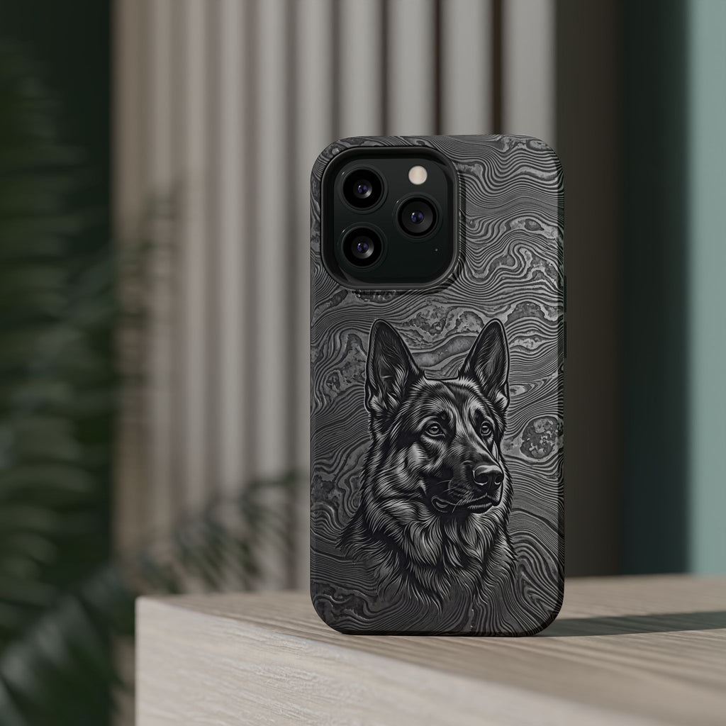 German Shepherd Phone Case | Damascus Art — Tough Magnetic Case with Wireless Charging